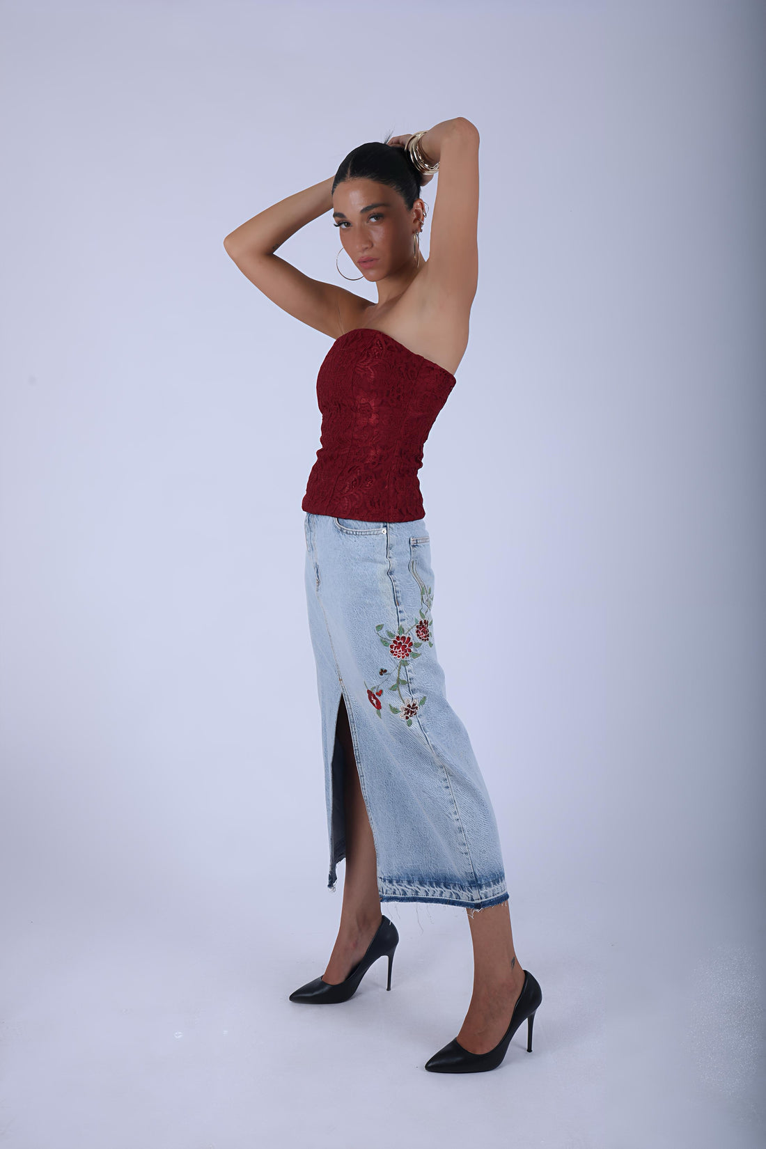 Flora Denim Skirt