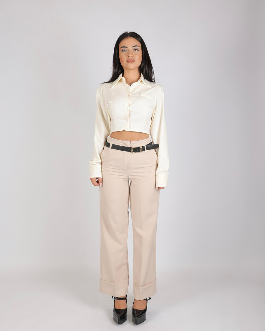 Nude Cropped Blouse
